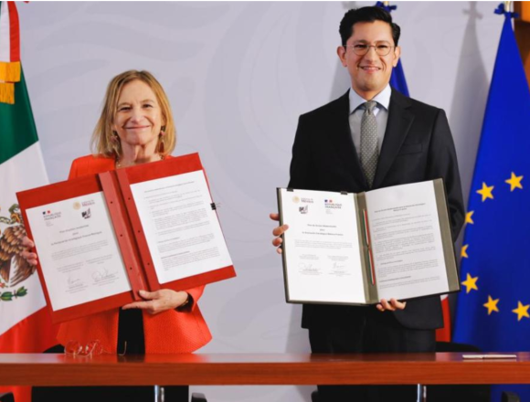 200 años de relaciones entre México y Francia. embajadora de Francia en México Delphine Borione y el Canciller Roberto Velasco Álvarez
