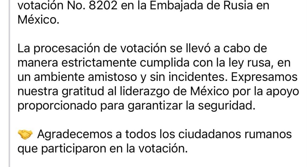 Embajada de Rusia en México agradece apoyo para el voto de sus ciudadanos